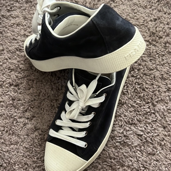 Prada Dark Blue Ping Pong Suede Cap-toe Low-top Sneaker Flats, size 39 1/2. - Picture 2 of 3